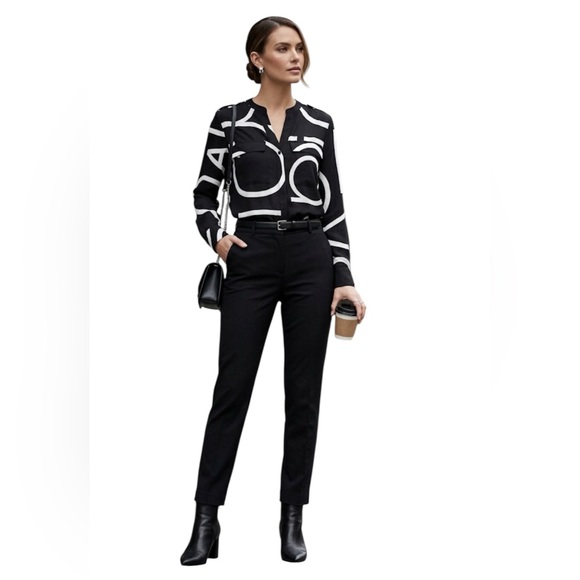 Calvin Klein Black & White long sleeve Logo Button Down Blouse Size; Small - Picture 7 of 7